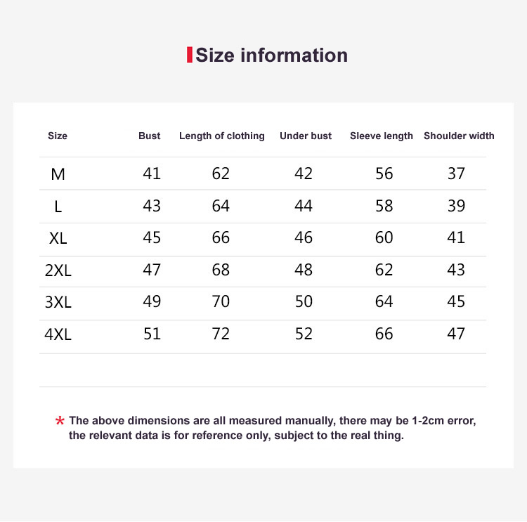 Korean long-sleeve t-shirt Size reference