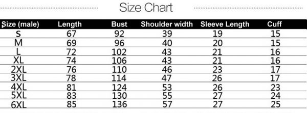 Men's Short Sleeve T-Shirt Size Chart