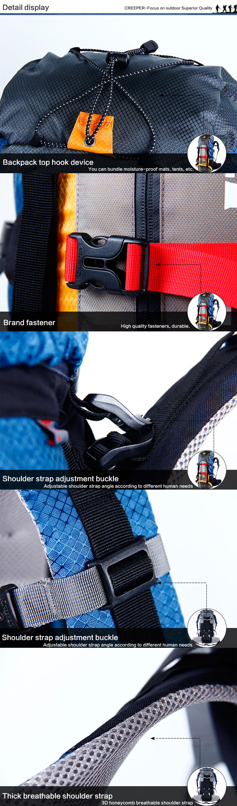 Backpack top hook device,Brand fastener,Shoulder strap adjustment buckle,Thick breathable shoulder strap